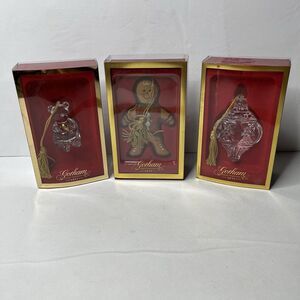 LOT Of 3 Gorham Lead Crystal Teddy Bear Gingerbread Man Christmas Ornaments